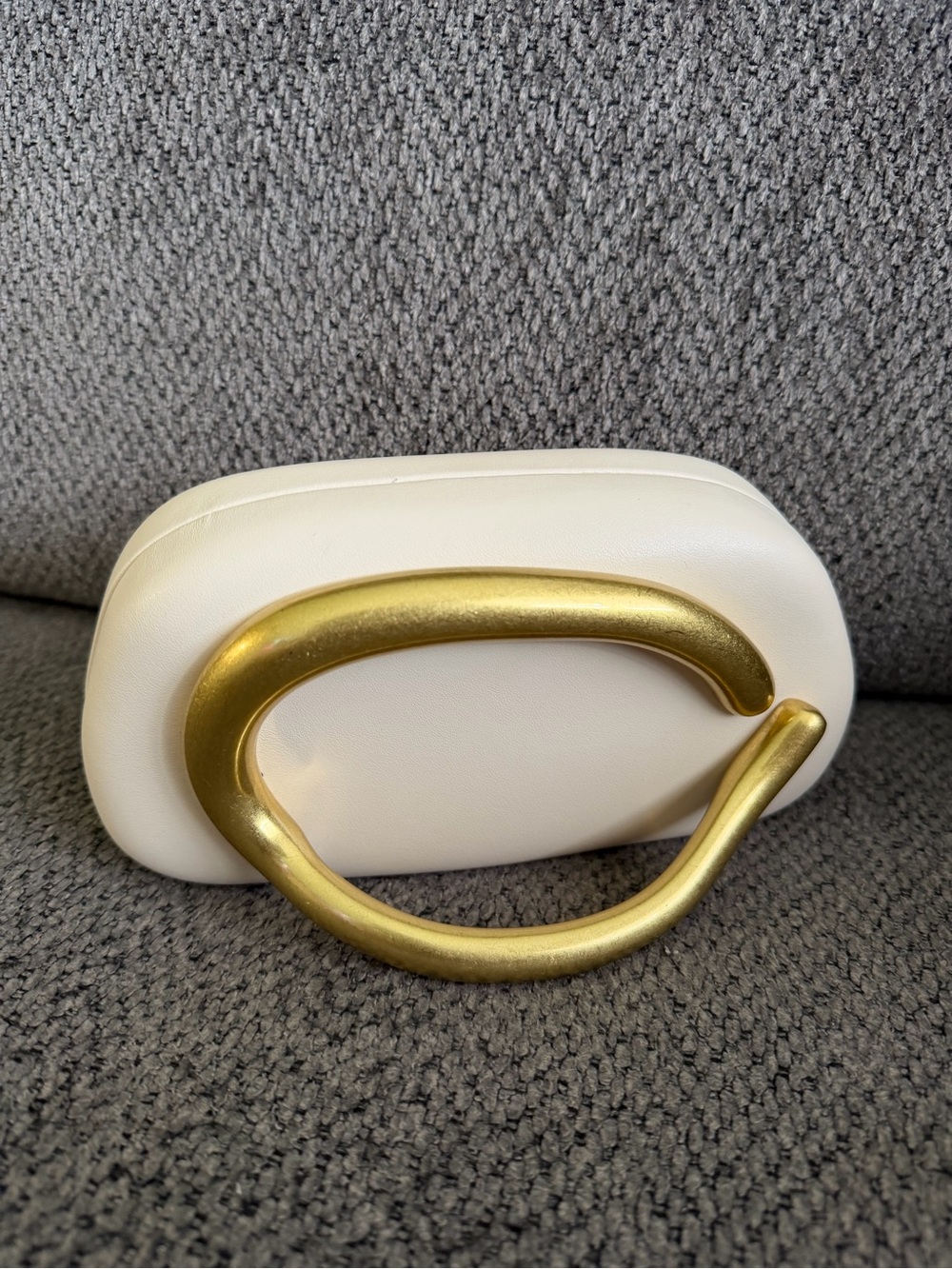 ZARA White Leather Clutch with Gold Sculptural Handle